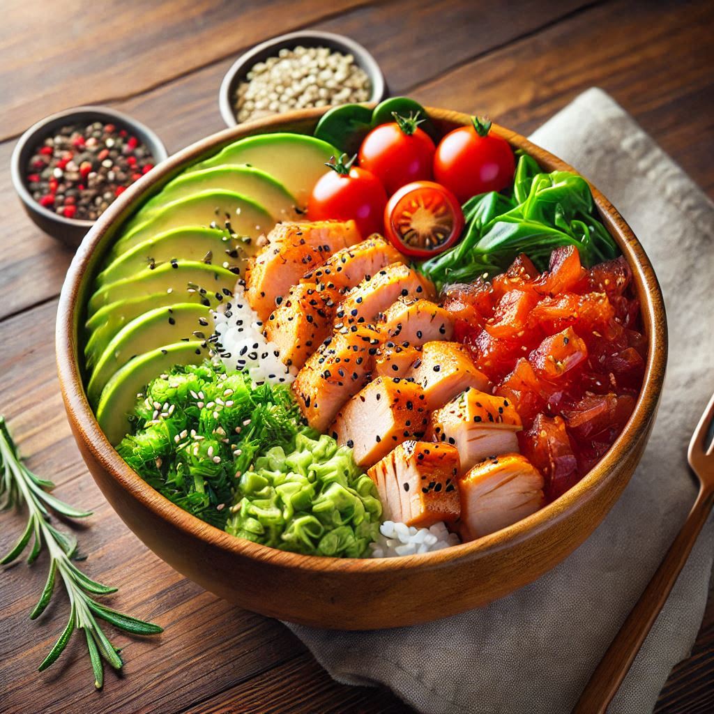 poke bowl with chicken and rice